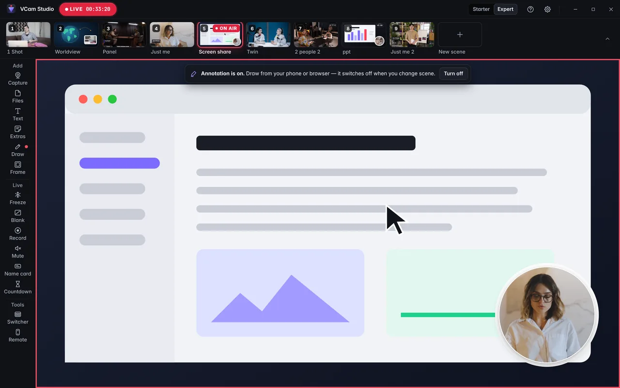 Drawing over a screen share with the annotation tool.